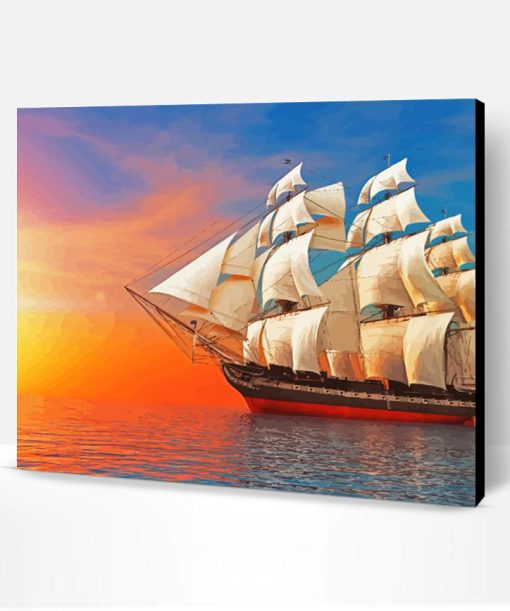 Rigged Ship Sunset Paint By Number