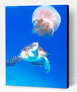 Turtle And Jellyfish in The Blue Sea Paint By Numbers
