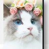 White Cat Floral Crown Paint By Number