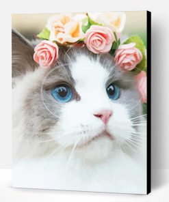 White Cat Floral Crown Paint By Number