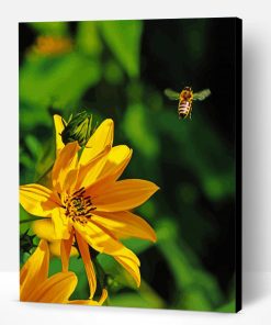 Yellow Flowers And Bee Paint By Number