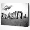 Black And White Stonehenge And Spaceship Paint By Number