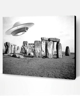 Black And White Stonehenge And Spaceship Paint By Number