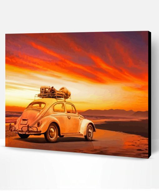 Classic Car And Sunset Paint By Number