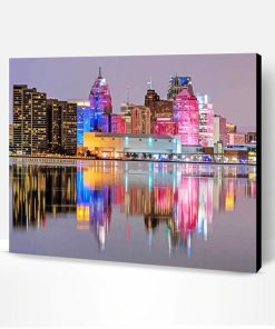 Detroit Skyline Water Reflection Paint By Number