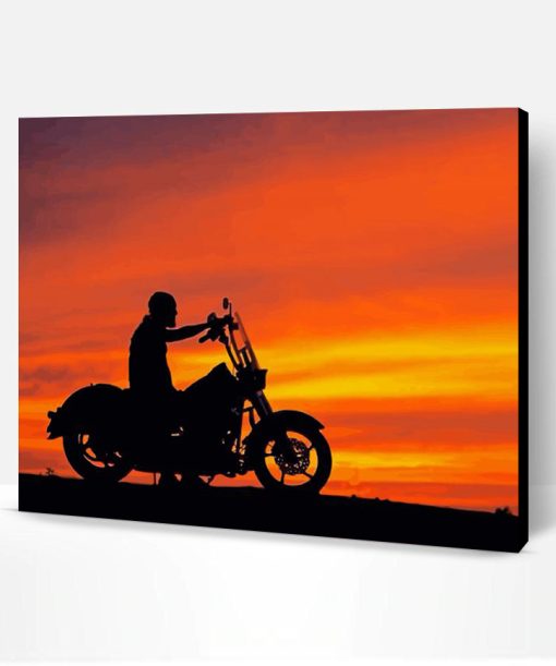 Harley Driving Into Sunset Paint By Number