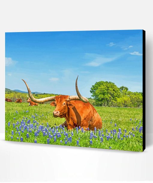 Longhorn Laying In Bluebonnets Paint By Number