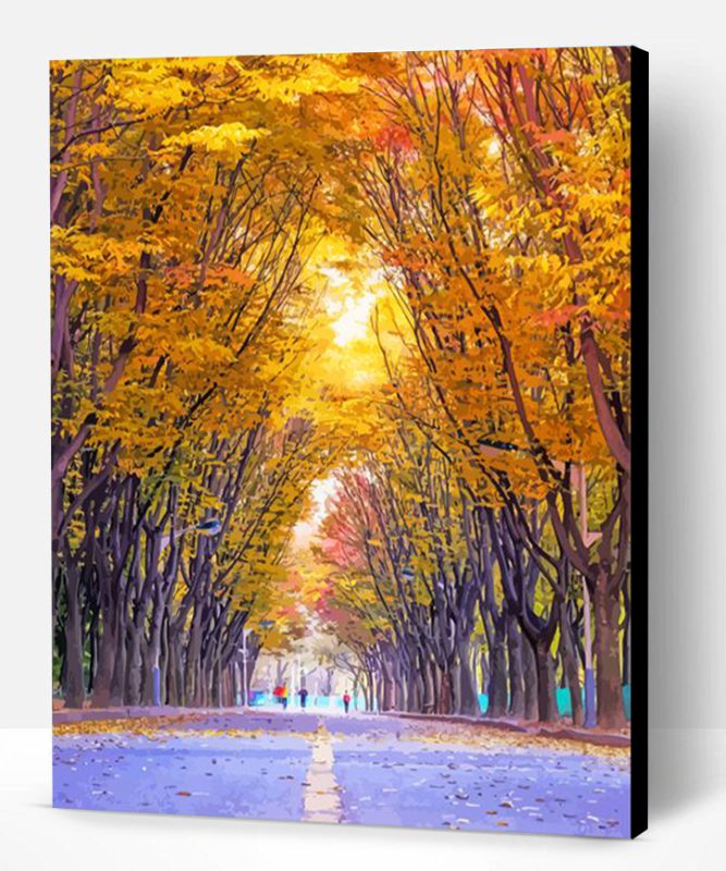 Aesthetic Tree Lined Autumn Road Paint By Number