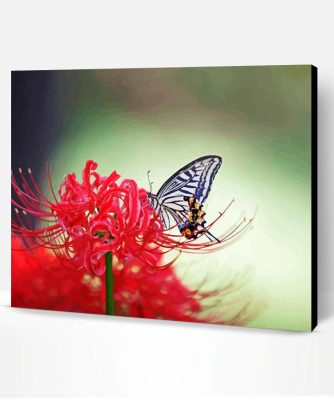 Aesthetic Butterfly On Red Spider Lily Paint By Number