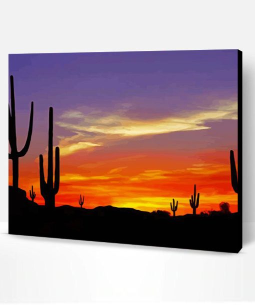 Aesthetic Cactus Sunset Illustration Paint By Number