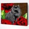 Black Cats With Red Flowers Art Paint By Number