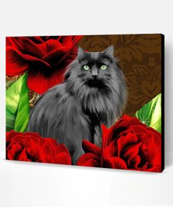 Black Cats With Red Flowers Art Paint By Number