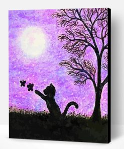 Cat With Butterflies Silhouette Art Paint By Number