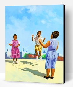 Happy Black Children Jumping Rope Paint By Number