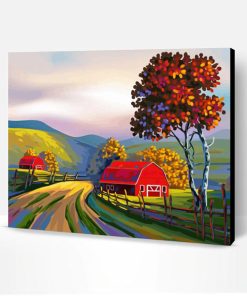 Red Barns Landscape Paint By Number