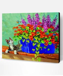 Cat And Flowers Vase Art Paint By Number