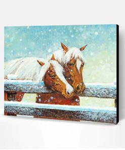 Horses At Winter Fence Paint By Number