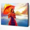Aesthetic Woman Holding Umbrella On Beach Paint By Number