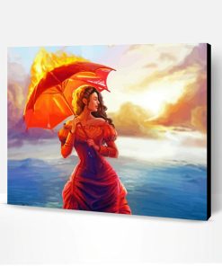 Aesthetic Woman Holding Umbrella On Beach Paint By Number