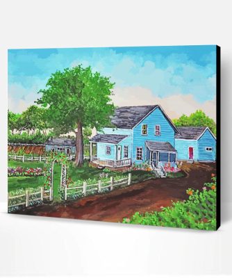 Aesthetic Farmyard And Houses Illustration Paint By Number