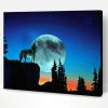 Aesthetic Full Moon With Howling Wolf Illustration Paint By Number