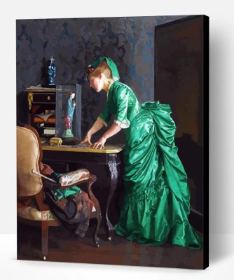 Classy Woman In Green Dress Paint By Number