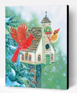 Snow Christmas Birds House Paint By Number