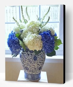 Blue And White Flowers In Vase Paint By Number