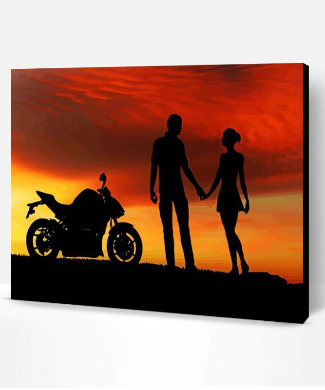 Couple Bikers Silhouette With Sunset Paint By Number