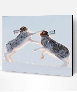 Fighting Hares In Snow Paint By Number