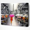 Lady With Umbrella Walking On The Rain In Paris Paint By Number