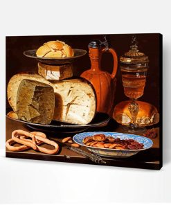 Still Life with Cheeses Almonds And Pretzels Clara Peeters Paint By Number