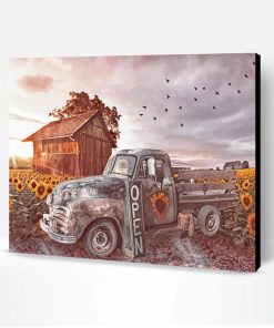 Sunflower And Farm Truck Paint By Number
