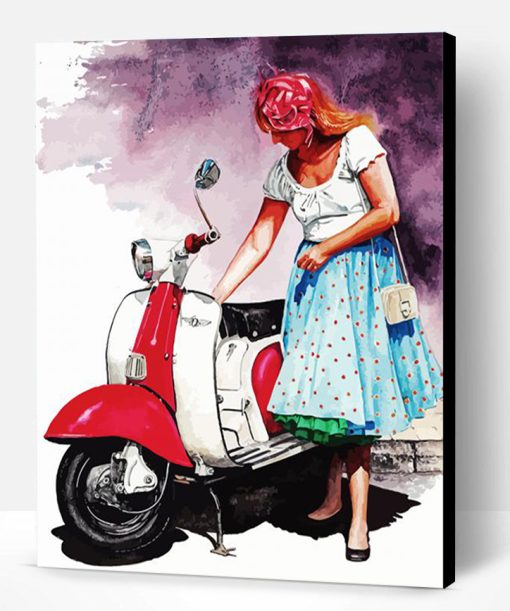 Woman And Lambretta Scooter Paint By Number