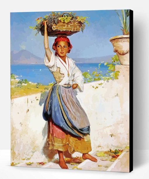 Young Woman Carrying Basket Paint By Number