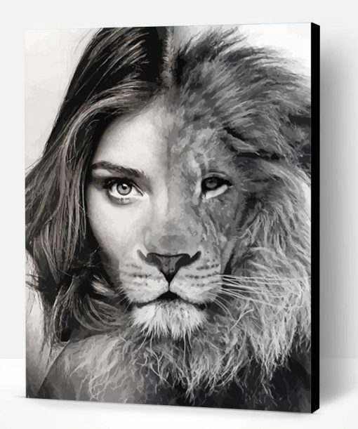 Black And White Half Lion Half Human Paint By Number