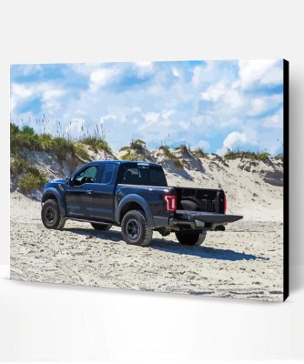 Black Ford Truck On The Beach Paint By Number