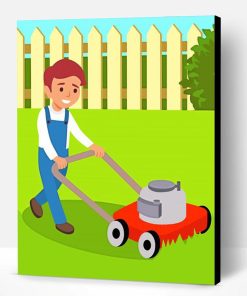 Boy Cutting Grass With lawn Mower Paint By Number