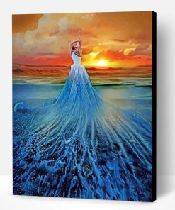 Lady Wearing Blue Dress In Ocean Wave Paint By Number