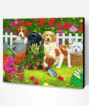 Puppies Dogs In Garden Paint By Numbers