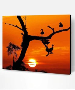Sunset Tree With Birds Animals Paint By Number