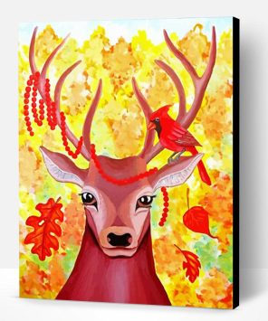 Autumn Deer With Cardinal Paint By Number