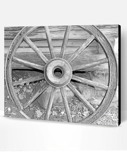 Black And White Old Wagon Wheel Paint By Numbers