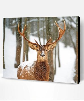 Horned Deer In Woods At Winter Paint By Number