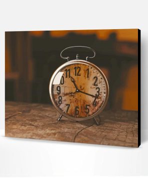 White Time Clock On Top Of Gray Wooden Table Paint By Numbers